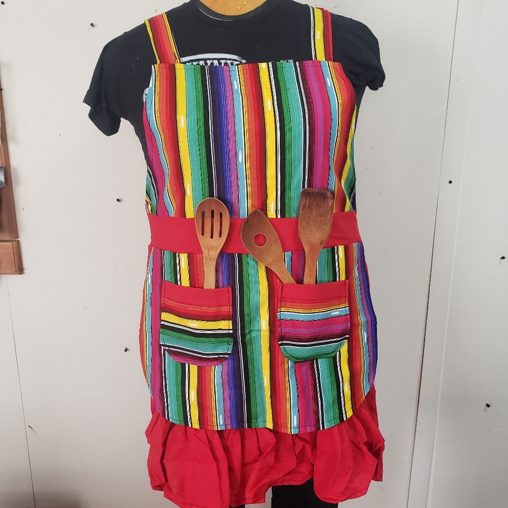 Bright Rainbow Canvas Handmade Kitchen Apron